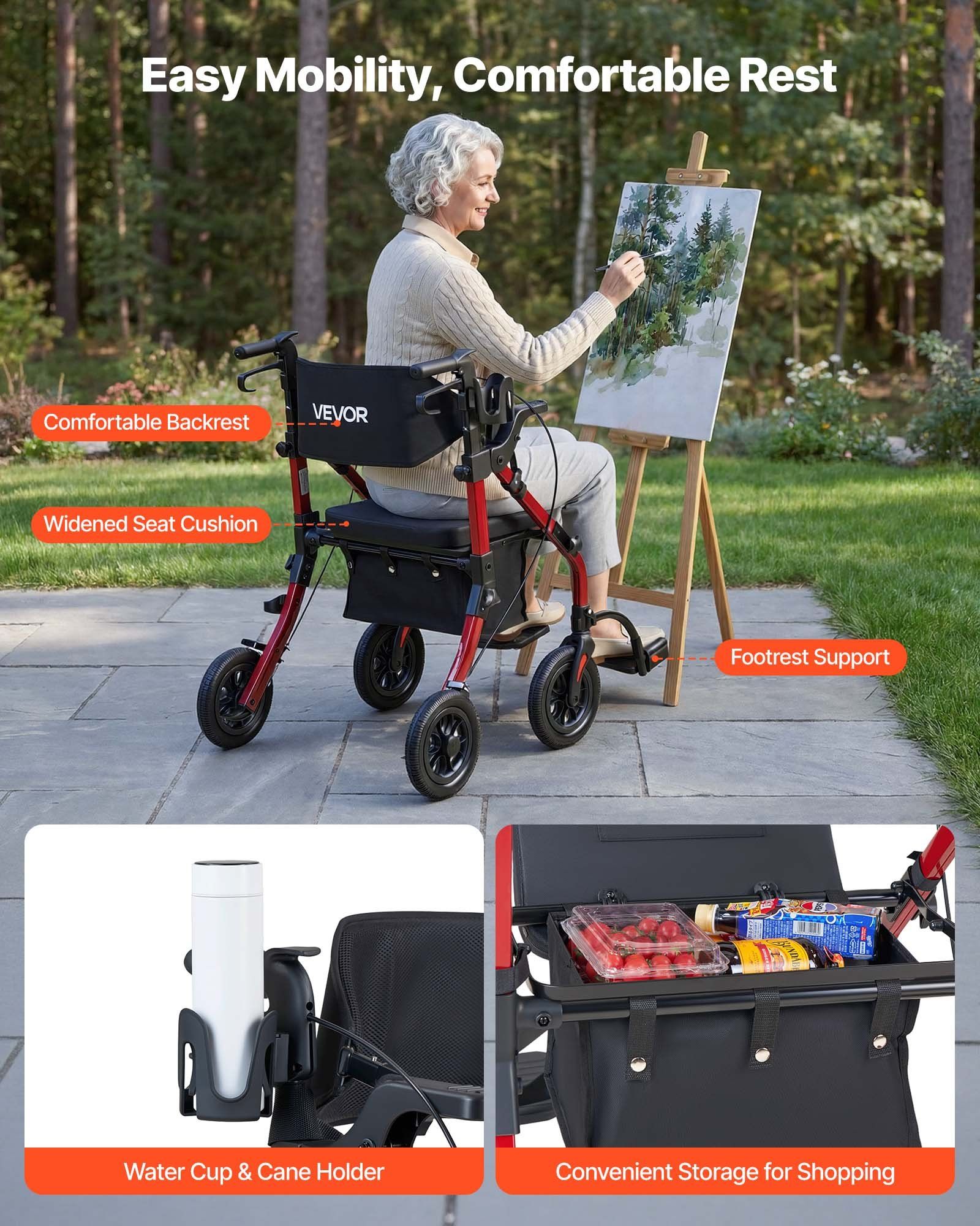 2-in-1 Rollator Walker & Transport Chair for Seniors, Foldable Rolling Walker Wheelchair, Lightweight V952-EHYZXQHSLHJ1ZK7KY001V0
