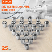 25 pcs ER32 Collet Set, 1/16''-13/16'', ER32 Spring Collet Chuck Set, 0.0006"/15 um TIR Lathe Chuck Tool with V952-ERJTER3225J000A7AV0