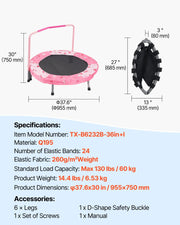 36" Kids Trampoline, 3FT Indoor Outdoor Trampoline, Foldable Mini Trampoline with Handle, Rebounder V952-ETBC36YCYXBC32C6DV0
