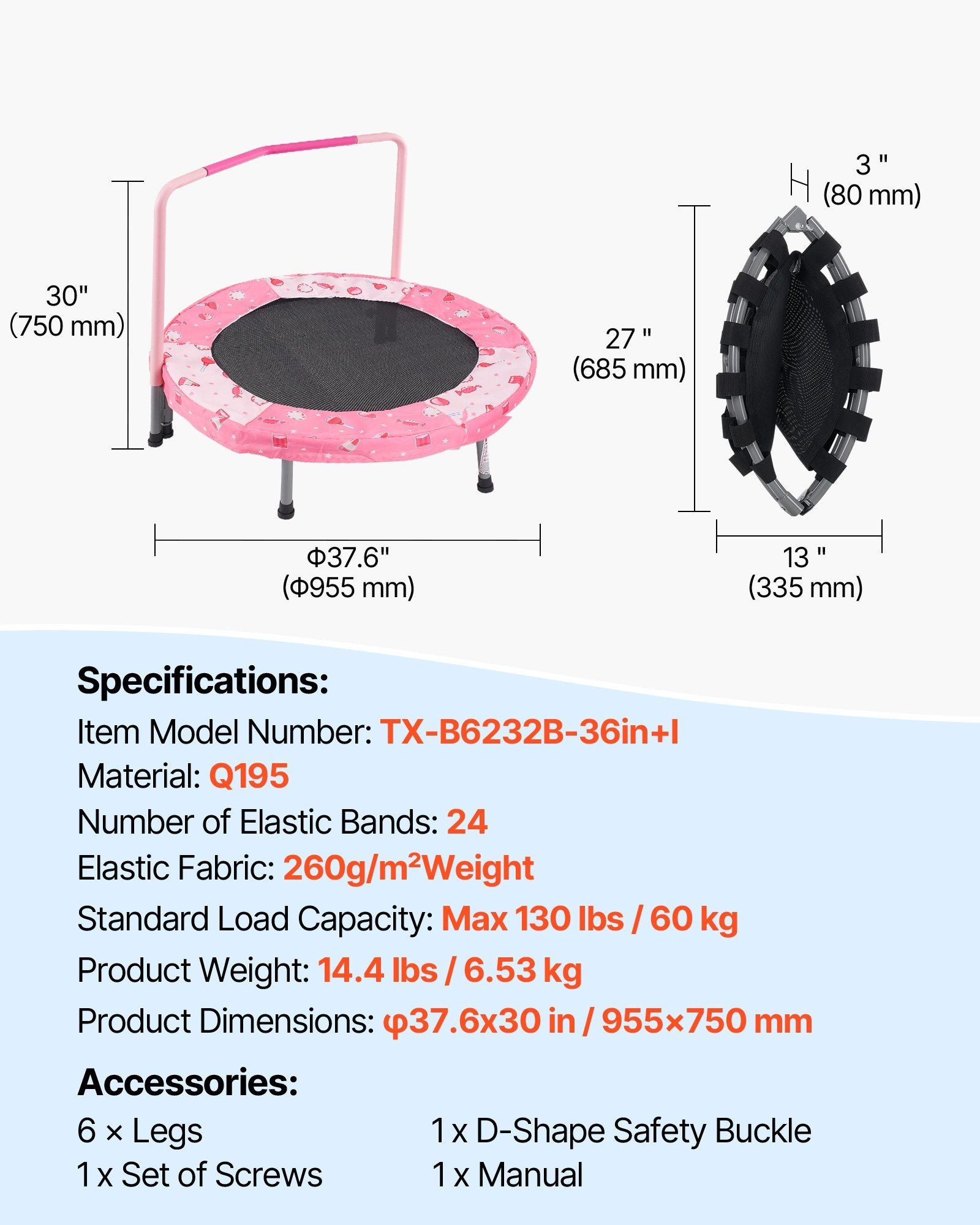 36" Kids Trampoline, 3FT Indoor Outdoor Trampoline, Foldable Mini Trampoline with Handle, Rebounder V952-ETBC36YCYXBC32C6DV0