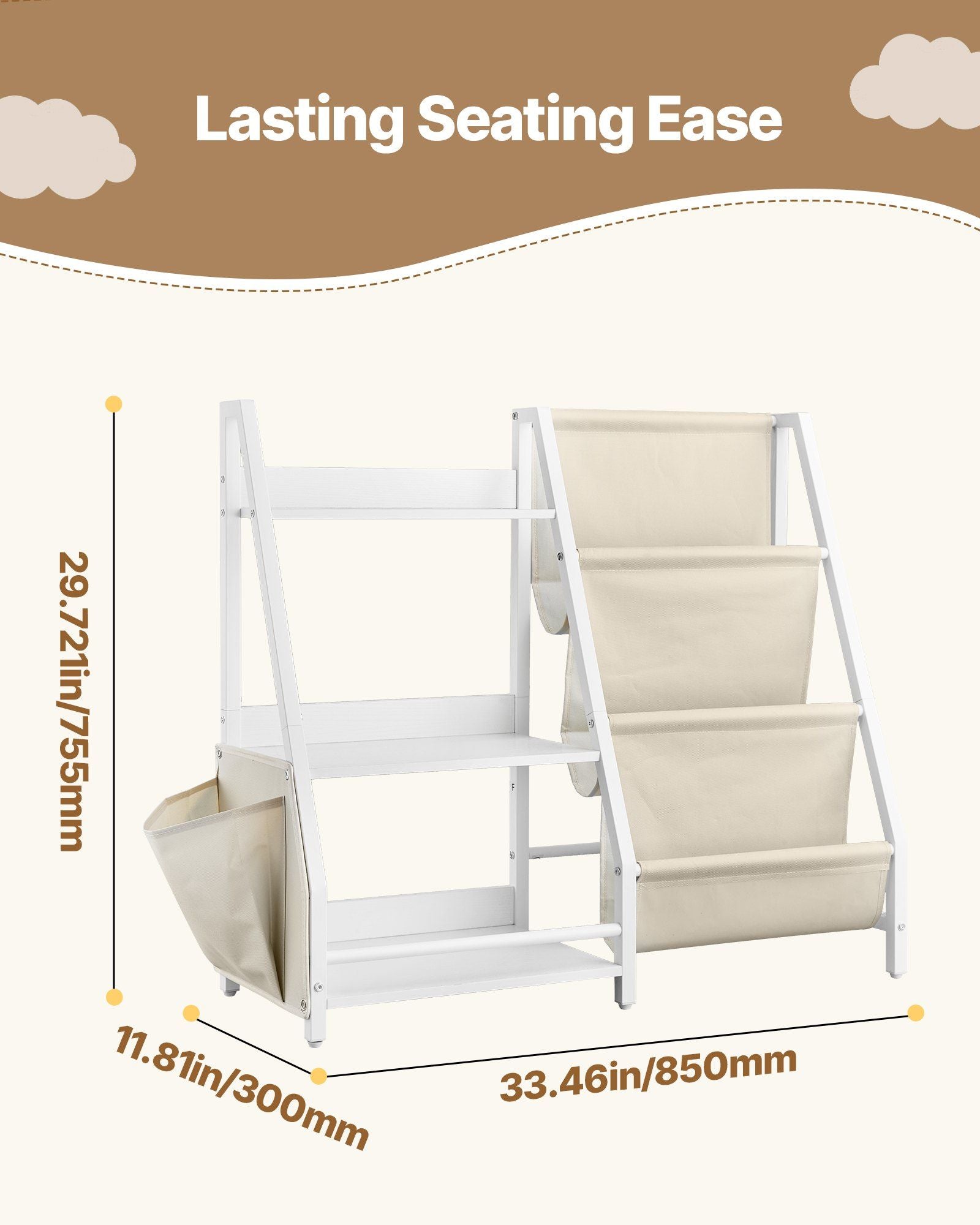 3-Tier Kids Bookshelf, Toy Storage Organizer for Toddler, Book Shelf for Kids Rooms with Sling Book Rack and V952-ETCWJJDJS314YWJPR001V0