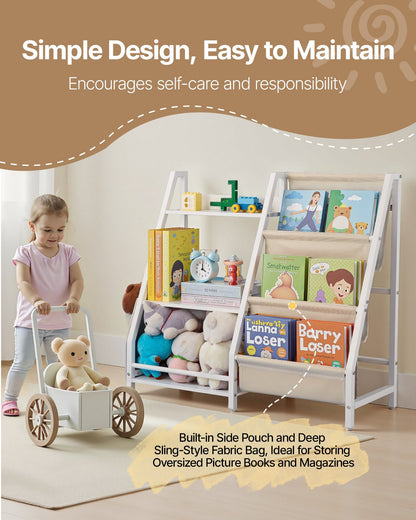 3-Tier Kids Bookshelf, Toy Storage Organizer for Toddler, Book Shelf for Kids Rooms with Sling Book Rack and V952-ETCWJJDJS314YWJPR001V0