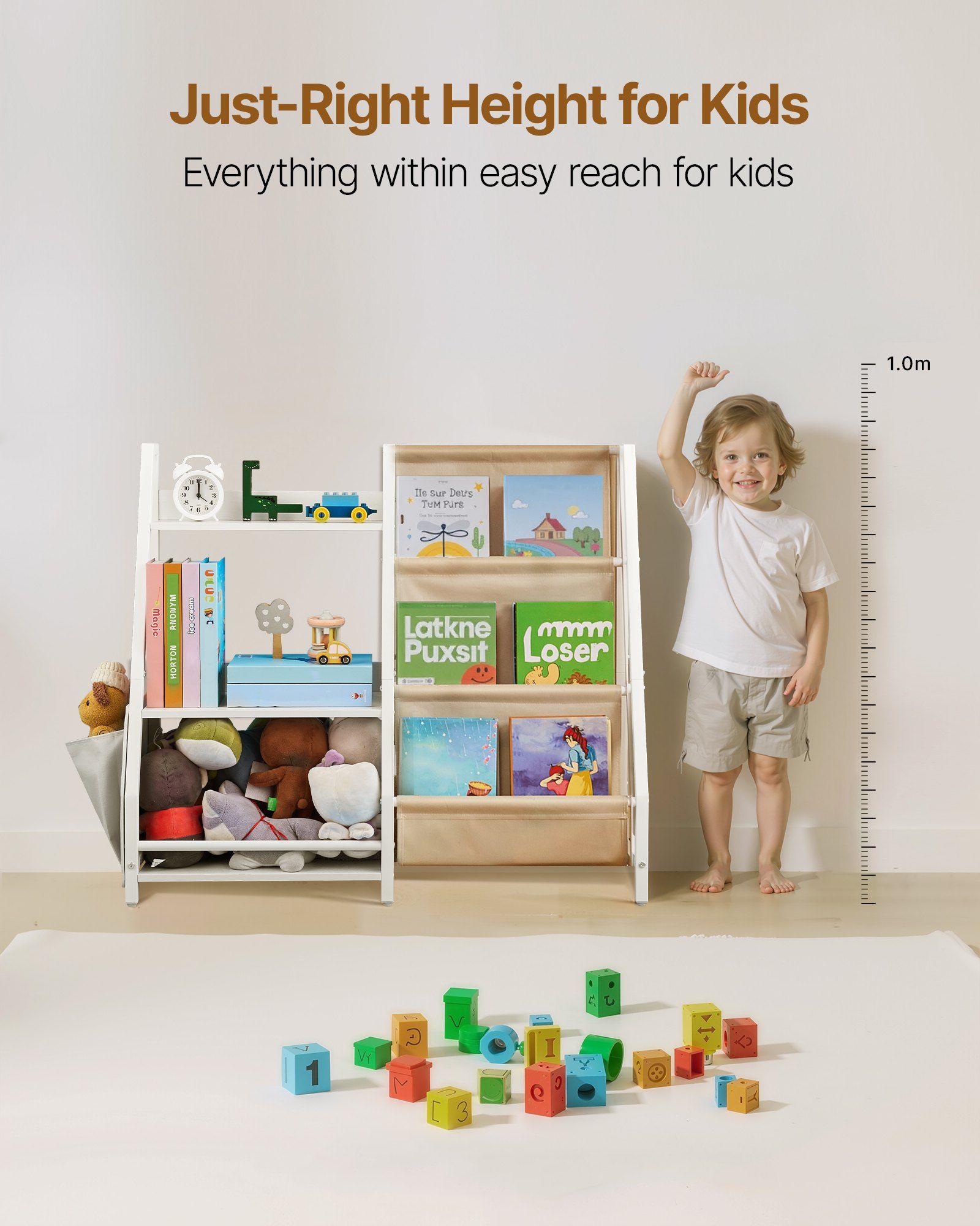 3-Tier Kids Bookshelf, Toy Storage Organizer for Toddler, Book Shelf for Kids Rooms with Sling Book Rack and V952-ETCWJJDJS314YWJPR001V0