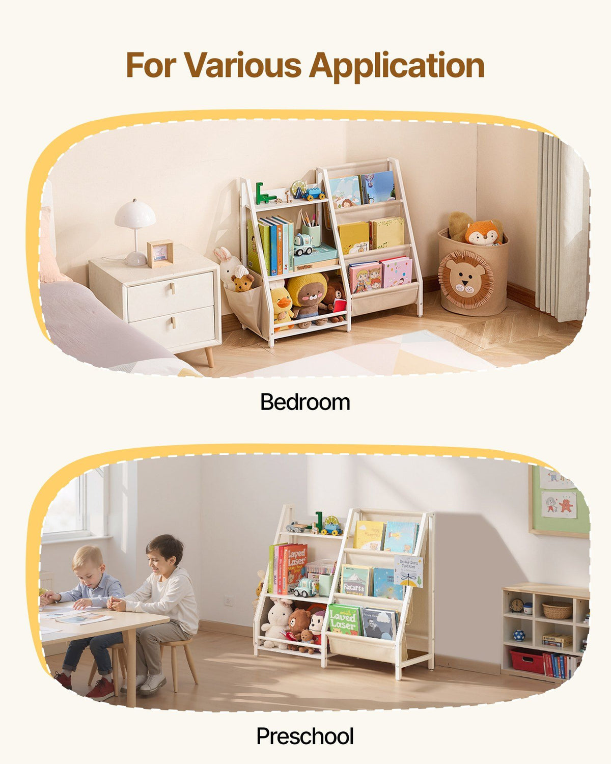 3-Tier Kids Bookshelf, Toy Storage Organizer for Toddler, Book Shelf for Kids Rooms with Sling Book Rack and V952-ETCWJJDJS314YWJPR001V0
