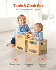 Montessori Weaning Table and Chair Set, Wooden Toddler Table and Chair Set for Aged 1-5, Adjustable Height V952-ETDNZY1513216DOMUV0