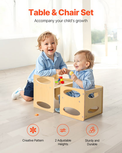 Montessori Weaning Table and Chair Set, Wooden Toddler Table and Chair Set for Aged 1-5, Adjustable Height V952-ETDNZY1513216DOMUV0