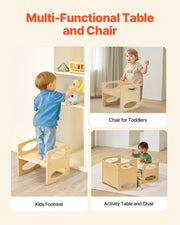 Montessori Weaning Table and Chair Set, Wooden Toddler Table and Chair Set for Aged 1-5, Adjustable Height V952-ETDNZY1513216DOMUV0