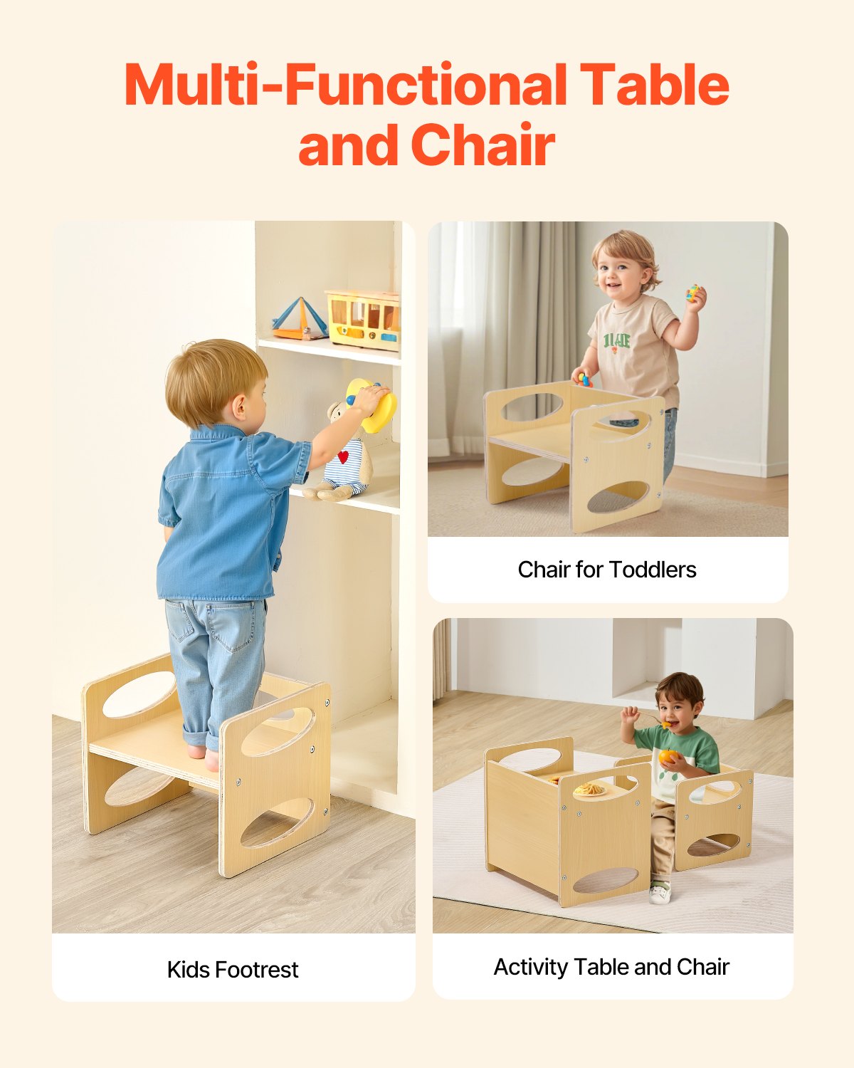 Montessori Weaning Table and Chair Set, Wooden Toddler Table and Chair Set for Aged 1-5, Adjustable Height V952-ETDNZY1513216DOMUV0