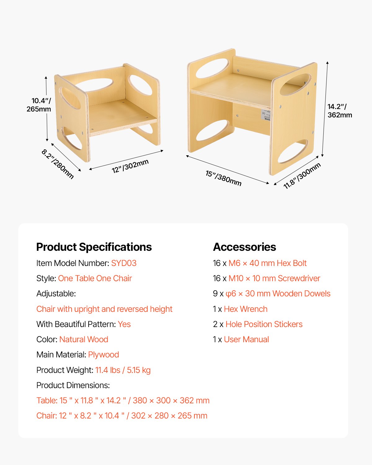 Montessori Weaning Table and Chair Set, Wooden Toddler Table and Chair Set for Aged 1-5, Adjustable Height V952-ETDNZY1513216DOMUV0
