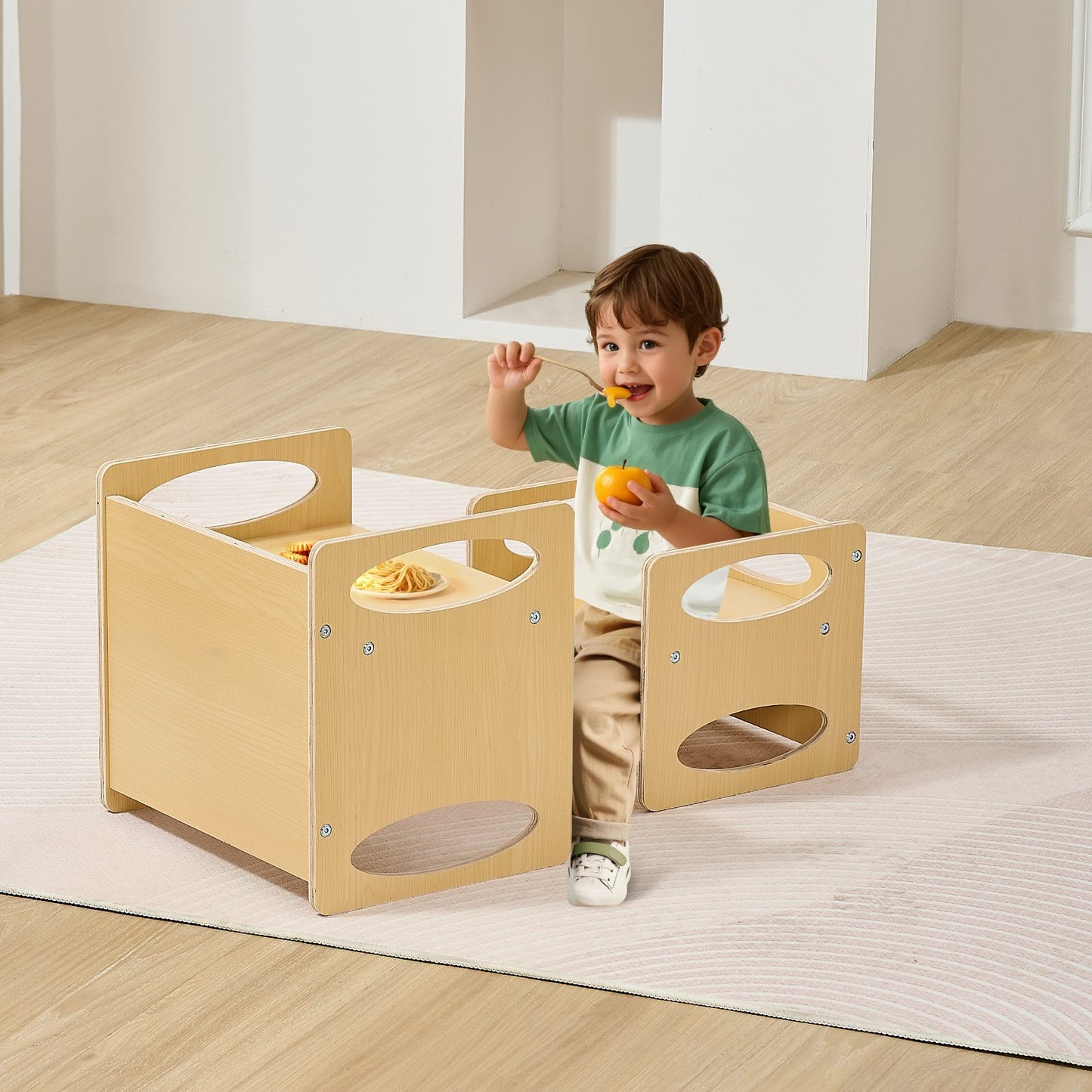 Montessori Weaning Table and Chair Set, Wooden Toddler Table and Chair Set for Aged 1-5, Adjustable Height V952-ETDNZY1513216DOMUV0