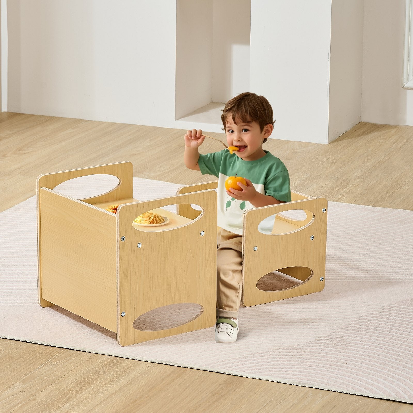 Montessori Weaning Table and Chair Set, Wooden Toddler Table and Chair Set for Aged 1-5, Adjustable Height V952-ETDNZY1513216DOMUV0