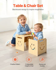 Montessori Weaning Table and Chair Set, 3 In 1 Wooden Toddler Table and Chairs with Chalkboard, Adjustable V952-ETDNZY1708118E4HMV0