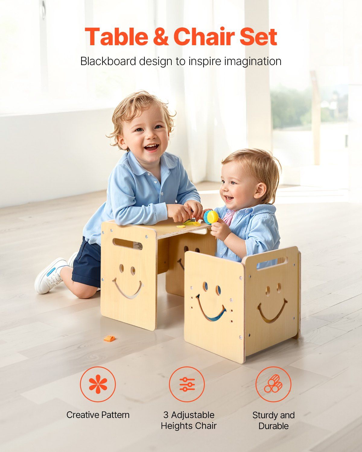 Montessori Weaning Table and Chair Set, 3 In 1 Wooden Toddler Table and Chairs with Chalkboard, Adjustable V952-ETDNZY1708118E4HMV0