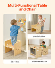 Montessori Weaning Table and Chair Set, 3 In 1 Wooden Toddler Table and Chairs with Chalkboard, Adjustable V952-ETDNZY1708118E4HMV0