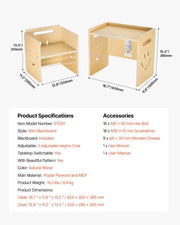 Montessori Weaning Table and Chair Set, 3 In 1 Wooden Toddler Table and Chairs with Chalkboard, Adjustable V952-ETDNZY1708118E4HMV0