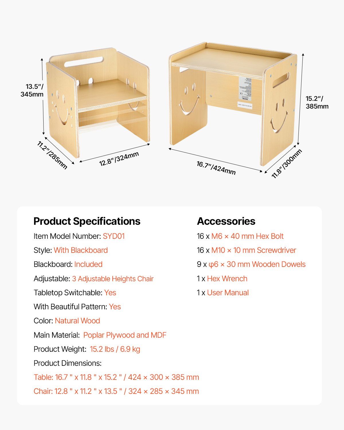 Montessori Weaning Table and Chair Set, 3 In 1 Wooden Toddler Table and Chairs with Chalkboard, Adjustable V952-ETDNZY1708118E4HMV0