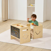 Montessori Weaning Table and Chair Set, 3 In 1 Wooden Toddler Table and Chairs with Chalkboard, Adjustable V952-ETDNZY1708118E4HMV0