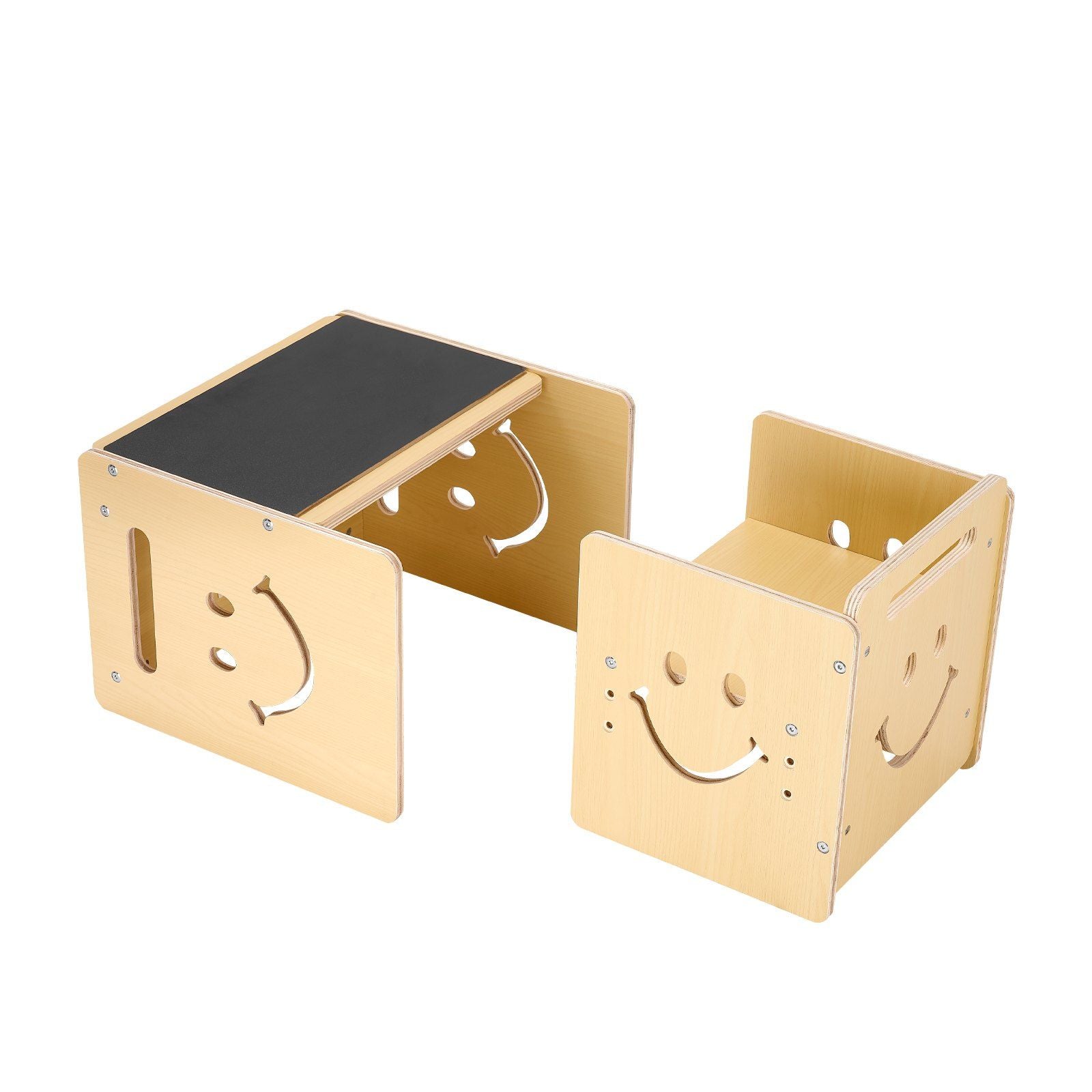 Montessori Weaning Table and Chair Set, 3 In 1 Wooden Toddler Table and Chairs with Chalkboard, Adjustable V952-ETDNZY1708118E4HMV0