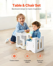 Montessori Weaning Table and Chair Set, 3 In 1 Wooden Toddler Table and Chairs with Chalkboard, Adjustable V952-ETDNZY170811OLO7LV0