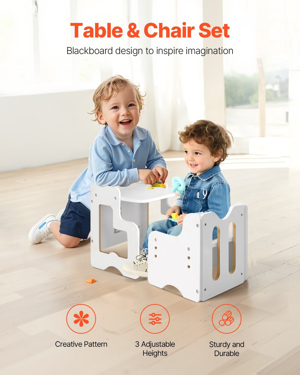 Montessori Weaning Table and Chair Set, 3 In 1 Wooden Toddler Table and Chairs with Chalkboard, Adjustable V952-ETDNZY170811OLO7LV0