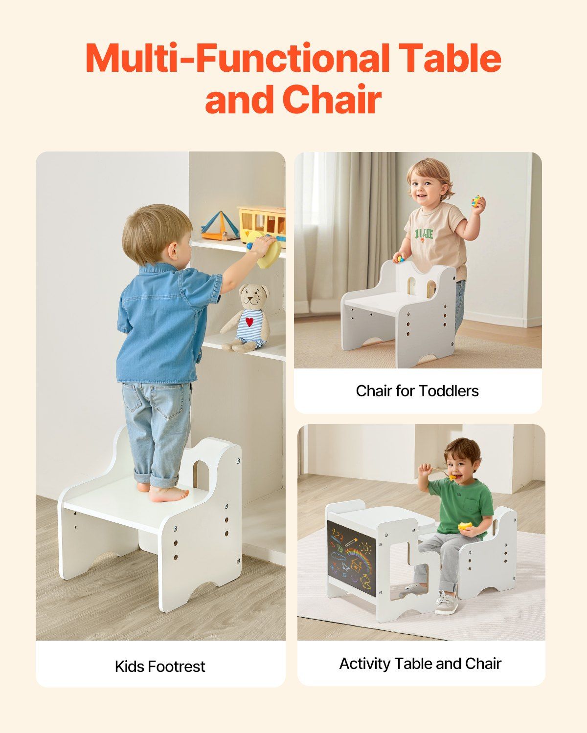 Montessori Weaning Table and Chair Set, 3 In 1 Wooden Toddler Table and Chairs with Chalkboard, Adjustable V952-ETDNZY170811OLO7LV0