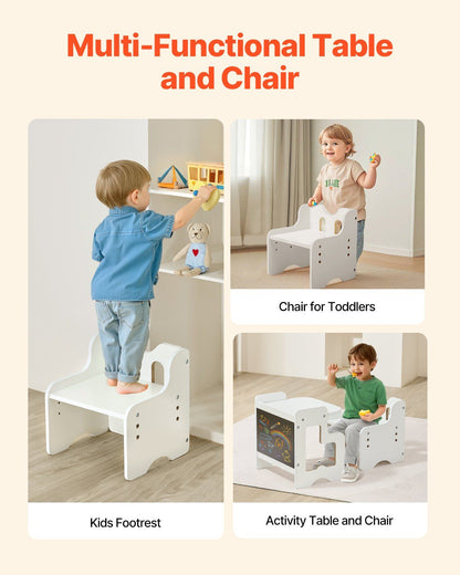 Montessori Weaning Table and Chair Set, 3 In 1 Wooden Toddler Table and Chairs with Chalkboard, Adjustable V952-ETDNZY170811OLO7LV0
