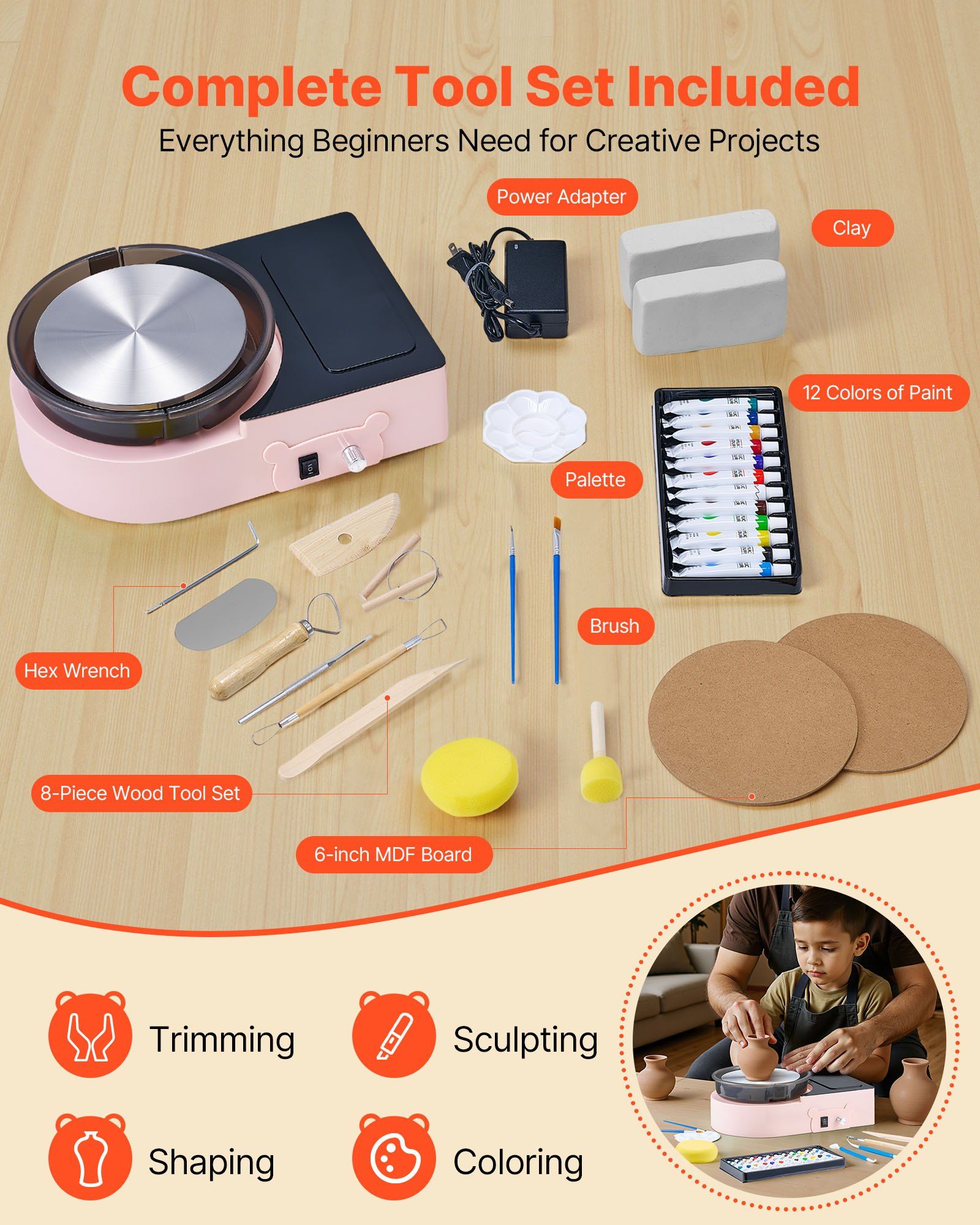 Mini Pottery Wheel, 158 mm Turntable, Forward and Reverse Rotation, Adjustable Speed, Electric Clay Wheel for V952-ETLPJFXFSWJBBPLIL001V3