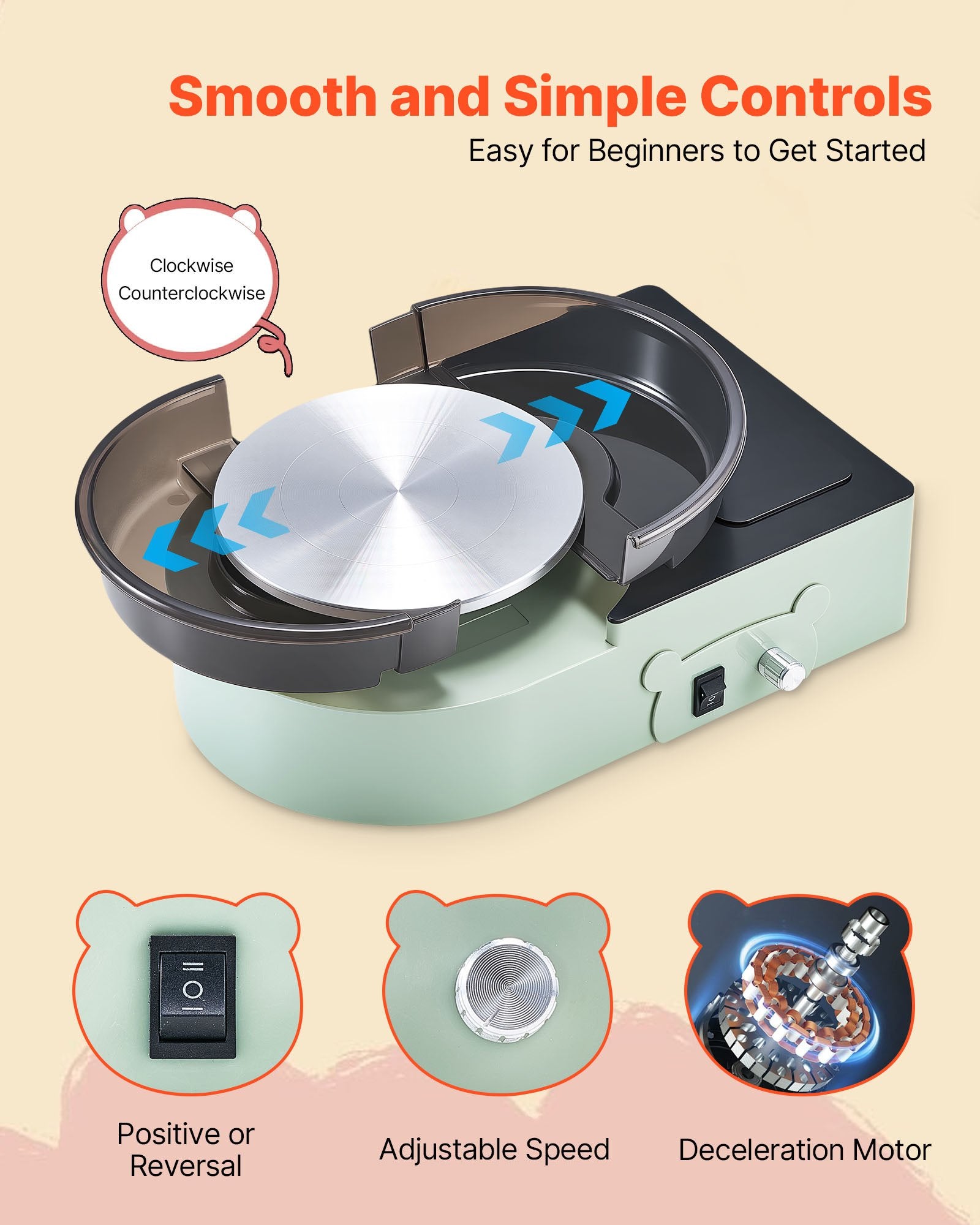 Mini Pottery Wheel, 158 mm Turntable, Forward and Reverse Rotation, Adjustable Speed, Electric Clay Wheel for V952-ETLPJFXLSWJBV8R4E001V3