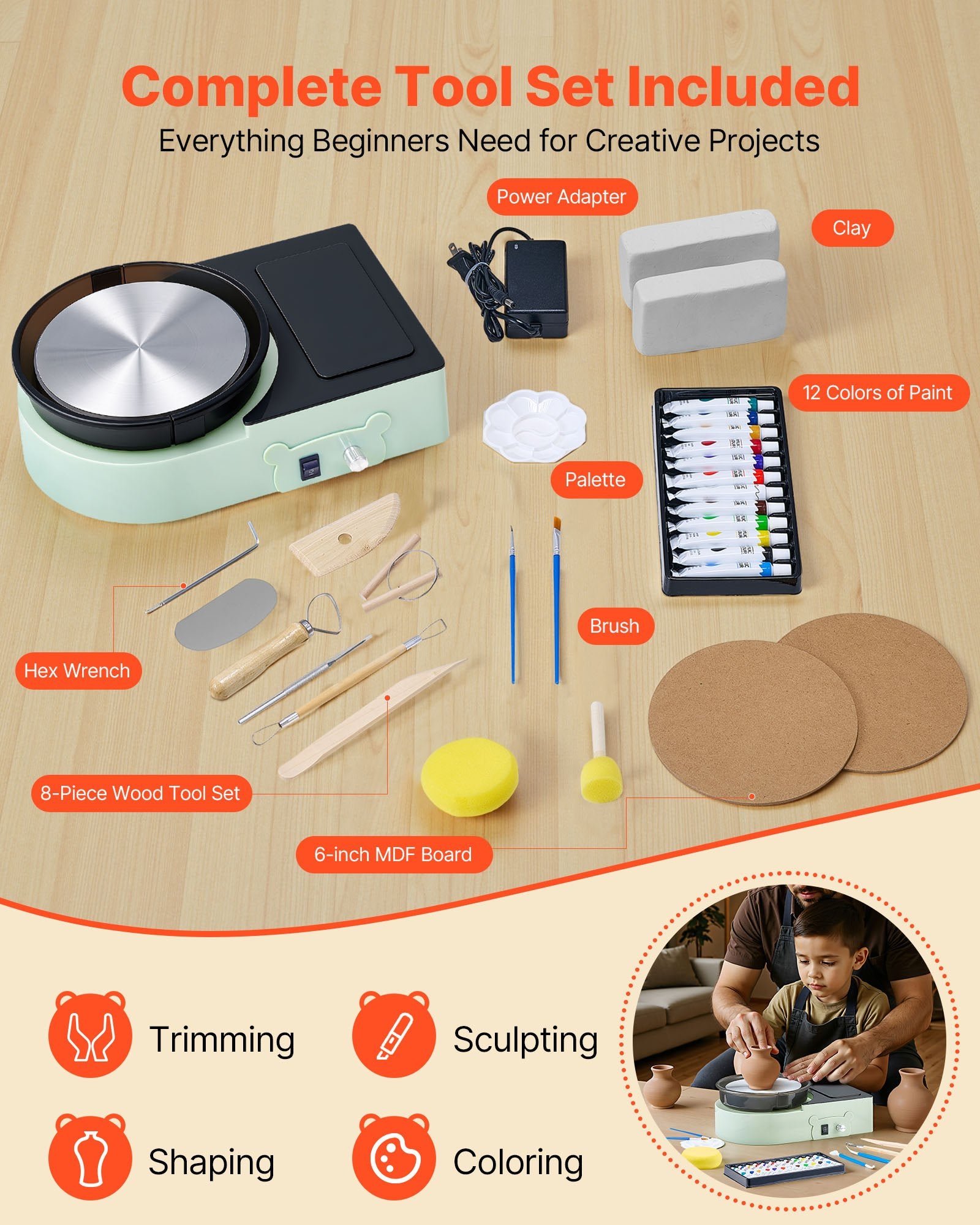 Mini Pottery Wheel, 158 mm Turntable, Forward and Reverse Rotation, Adjustable Speed, Electric Clay Wheel for V952-ETLPJFXLSWJBV8R4E001V3