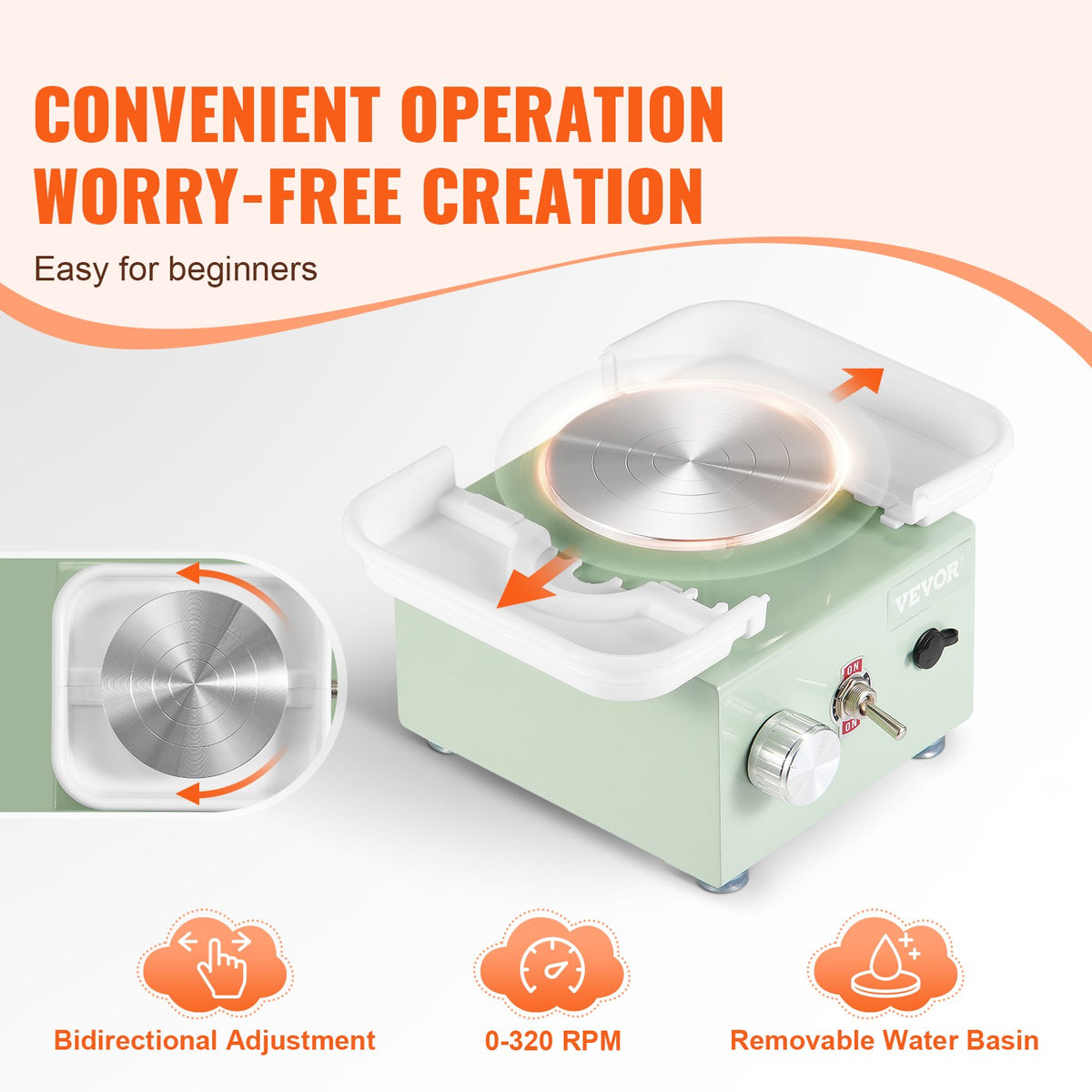 Mini Pottery Wheel, 0-320RPM Adjustable Speed Detachable Basin Forming Machine, 2.56in/3.94in 2 Turntables V952-ETLPJMNXWJBSCU1O5V3