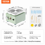 Mini Pottery Wheel, 0-320RPM Adjustable Speed Detachable Basin Forming Machine, 2.56in/3.94in 2 Turntables V952-ETLPJMNXWJBSCU1O5V3