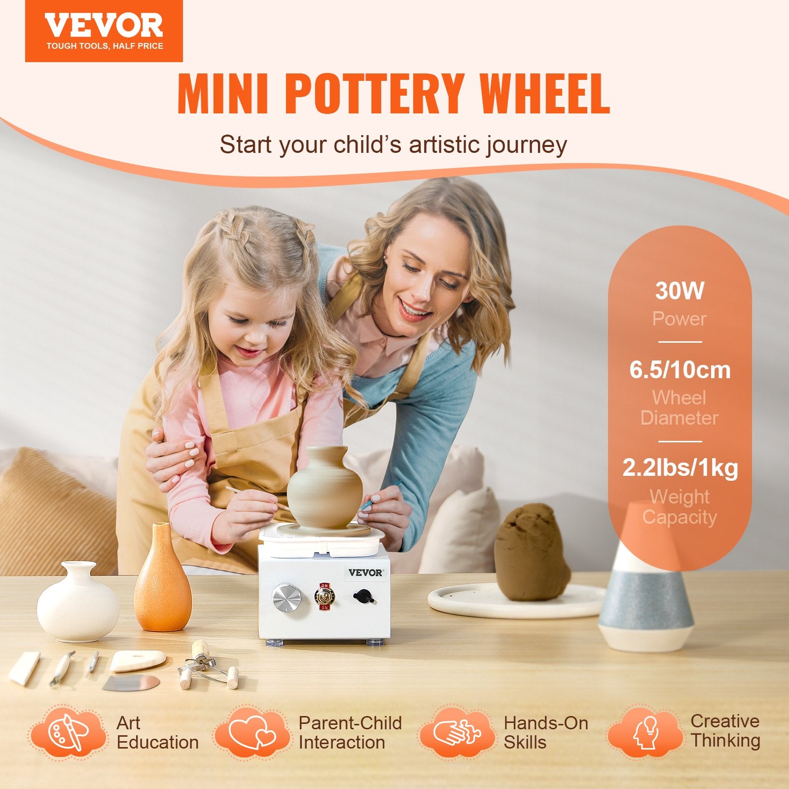 Mini Pottery Wheel Electric Ceramic Wheel Machine 0-320RPM Speed White V952-ETLPJMNXWJBSDTCZ1V3