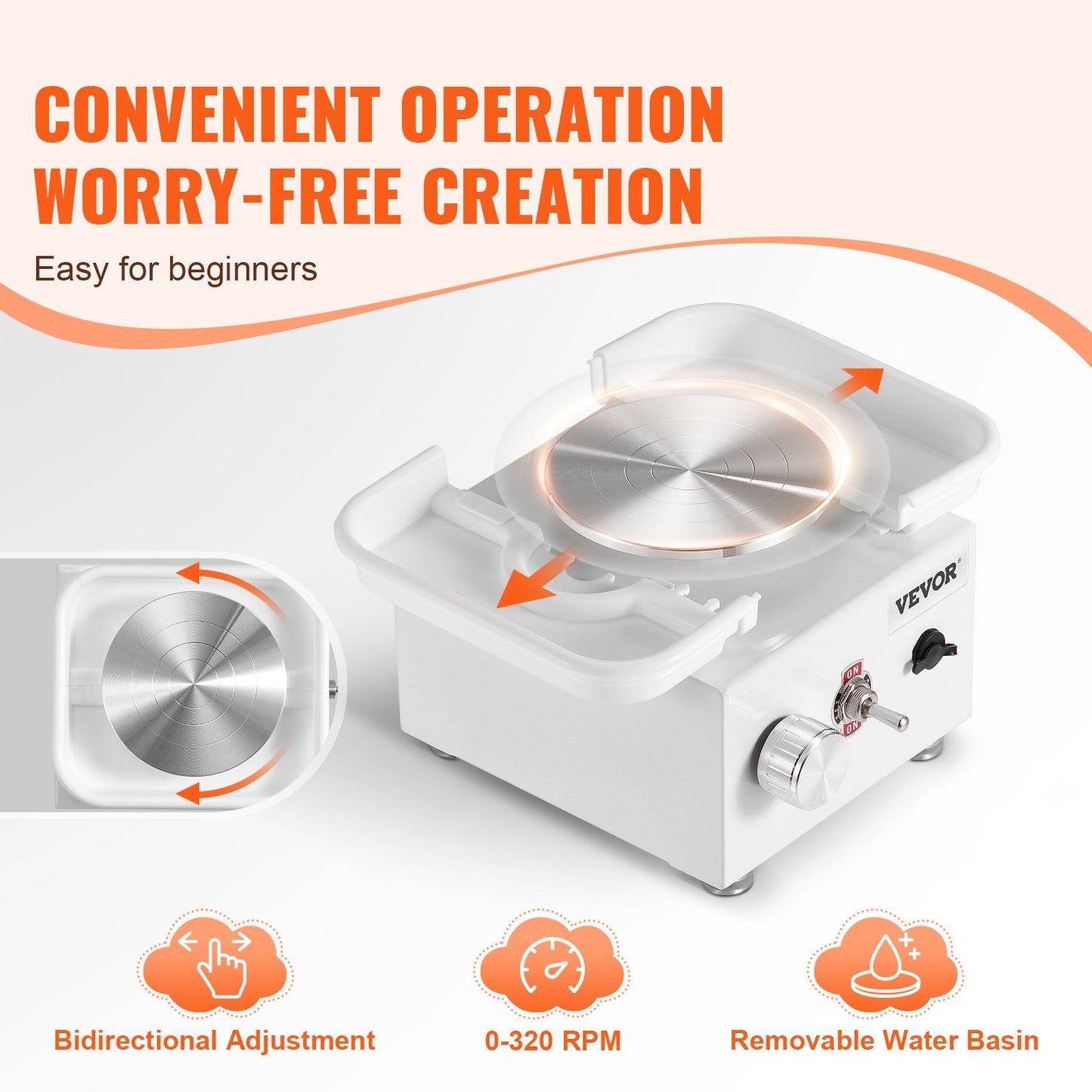 Mini Pottery Wheel Electric Ceramic Wheel Machine 0-320RPM Speed White V952-ETLPJMNXWJBSDTCZ1V3