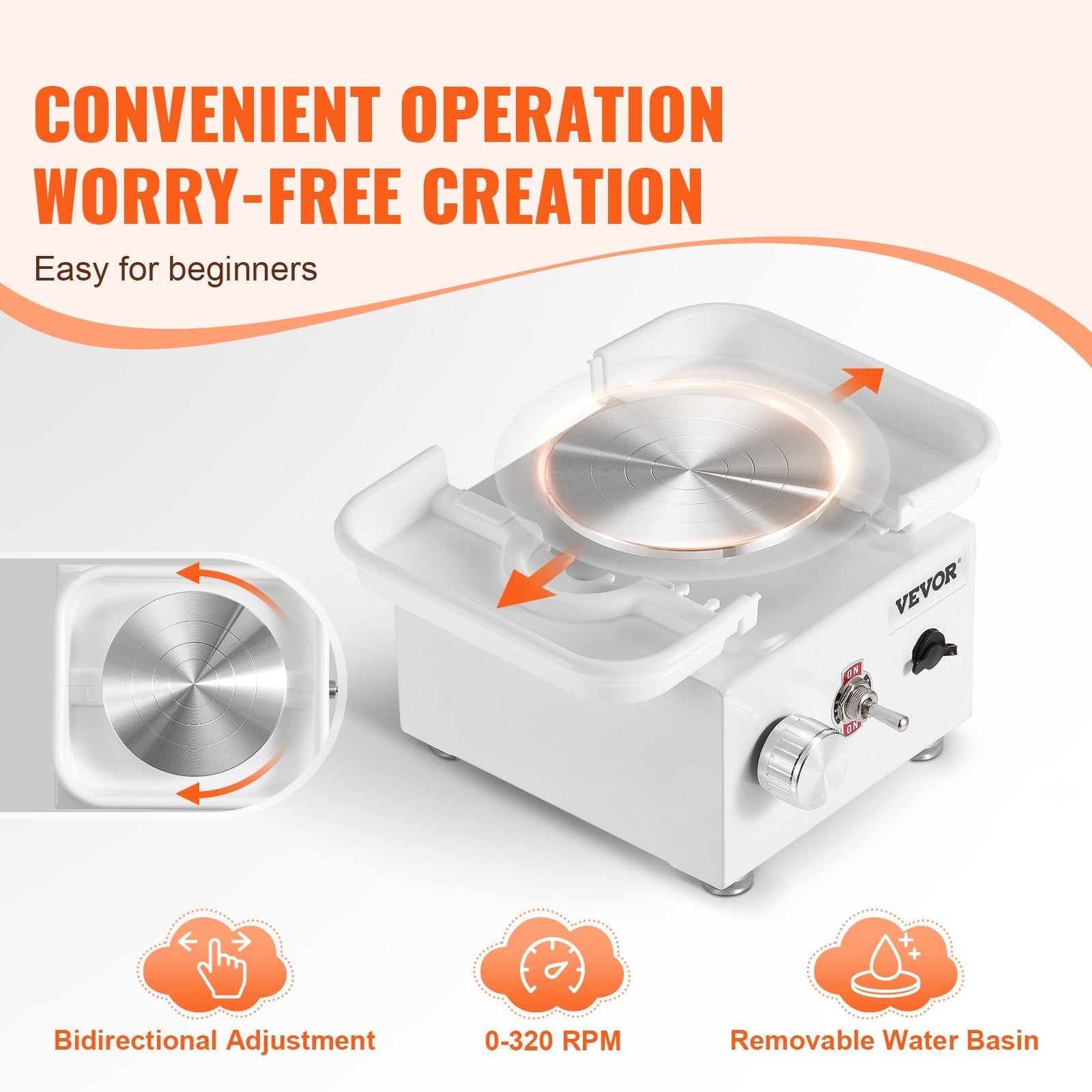 Mini Pottery Wheel Electric Ceramic Wheel Machine 0-320RPM Speed White V952-ETLPJMNXWJBSDTCZ1V3