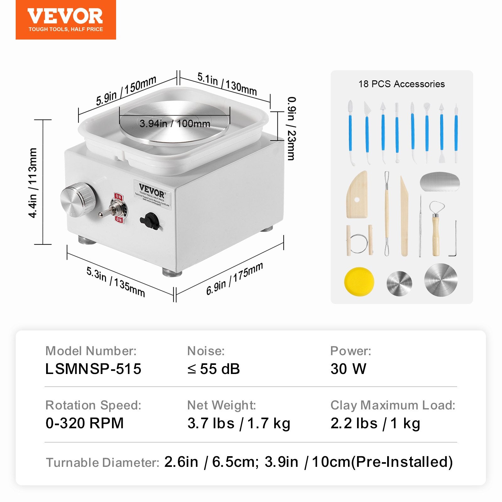 Mini Pottery Wheel Electric Ceramic Wheel Machine 0-320RPM Speed White V952-ETLPJMNXWJBSDTCZ1V3