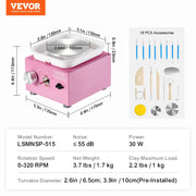 Mini Pottery Wheel Electric Ceramic Wheel Machine 0-320RPM Speed Pink V952-ETLPJMNXWJBSI0YBMV3