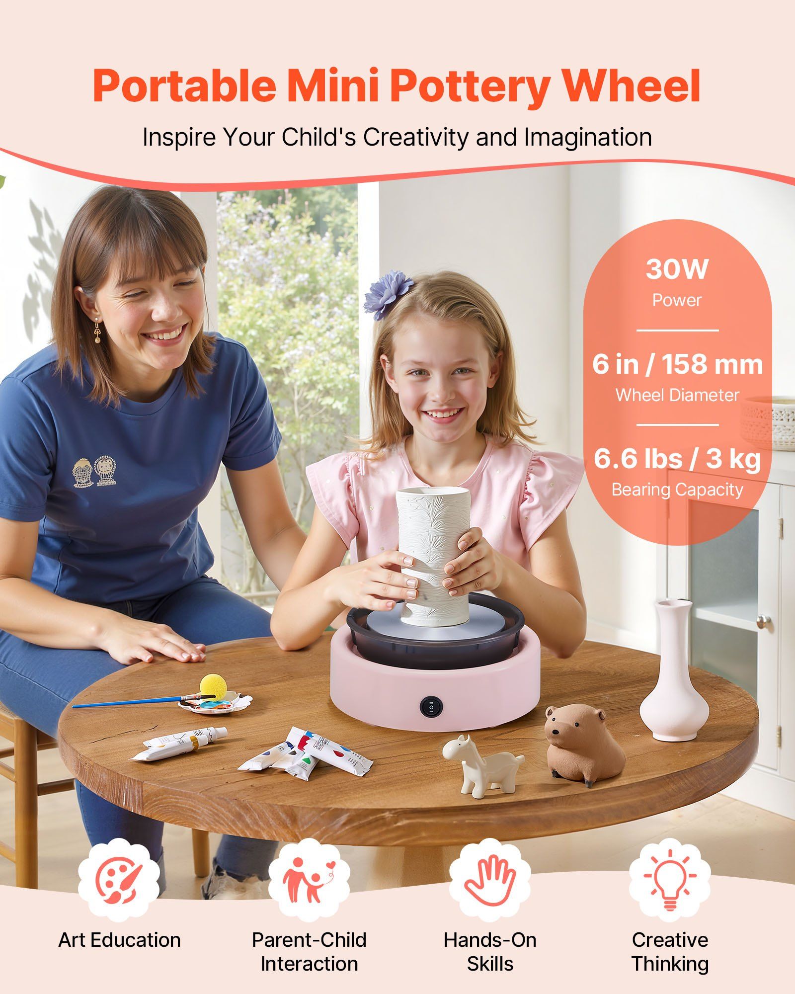 Mini Pottery Wheel, 158 mm Turntable, Forward and Reverse Rotation, Adjustable Speed, Electric Clay Wheel for V952-ETLPJYXFSWJBLVJCA001V3