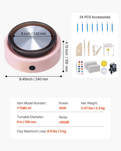 Mini Pottery Wheel, 158 mm Turntable, Forward and Reverse Rotation, Adjustable Speed, Electric Clay Wheel for V952-ETLPJYXFSWJBLVJCA001V3