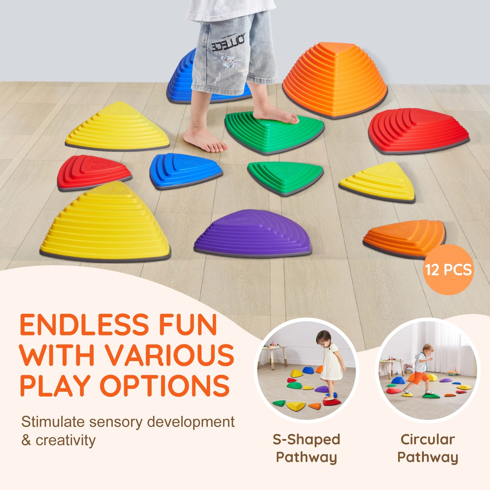 Kids Balance Stepping Stones Sensory Obstacle Course 12 PCS Outdoor Indoor V952-ETPHDJSJHKSJQ96L8V0