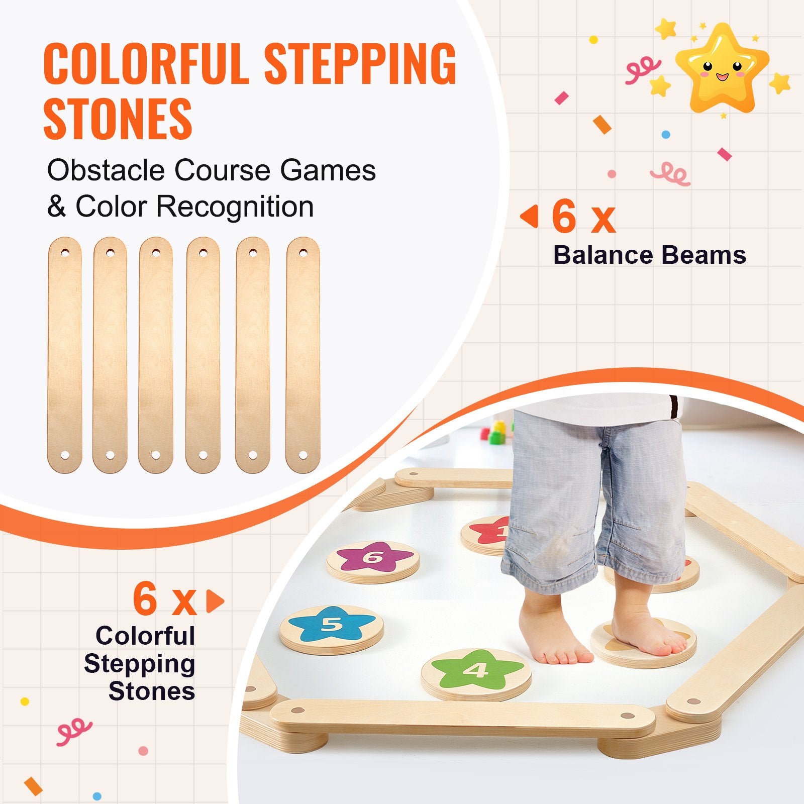 Kids Balance Beam Stepping Stones Gymnastics Children Balance Board 6 PCS V952-ETPHMMZGM6B6L7L2DV0