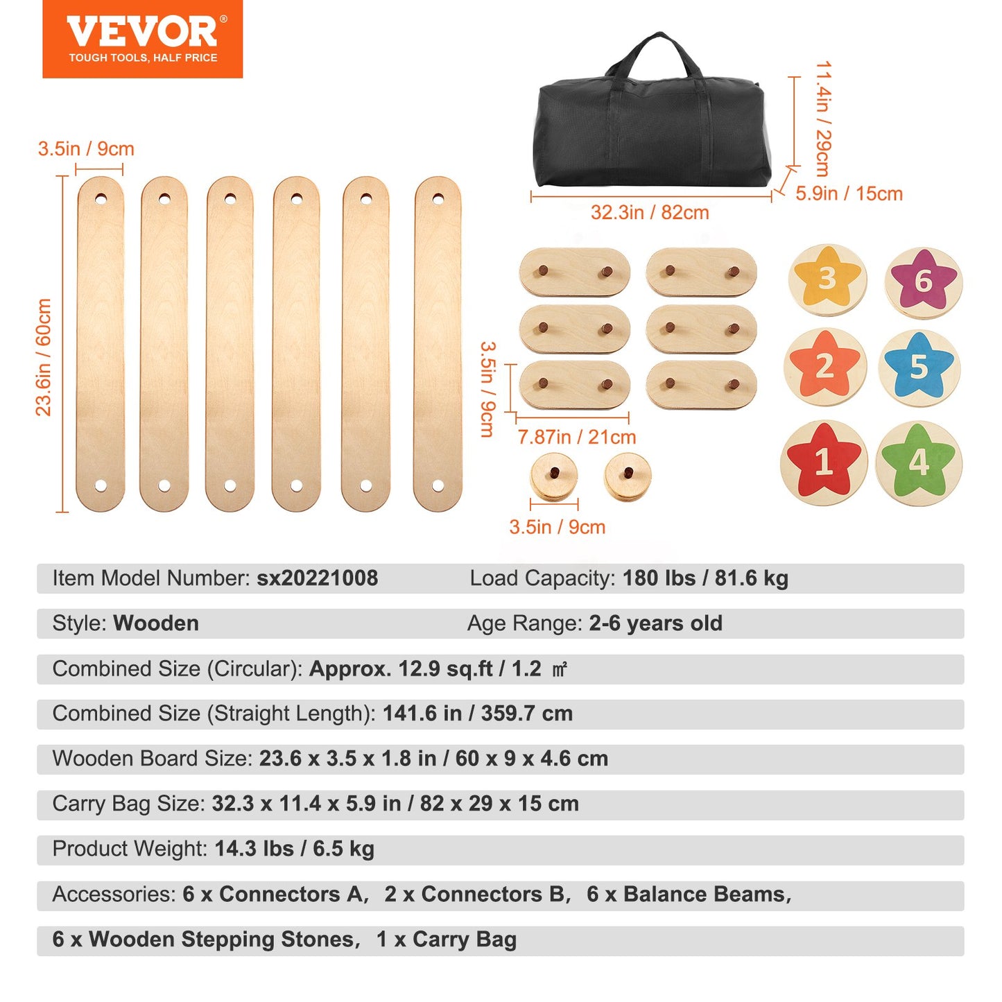 Kids Balance Beam Stepping Stones Gymnastics Children Balance Board 6 PCS V952-ETPHMMZGM6B6L7L2DV0