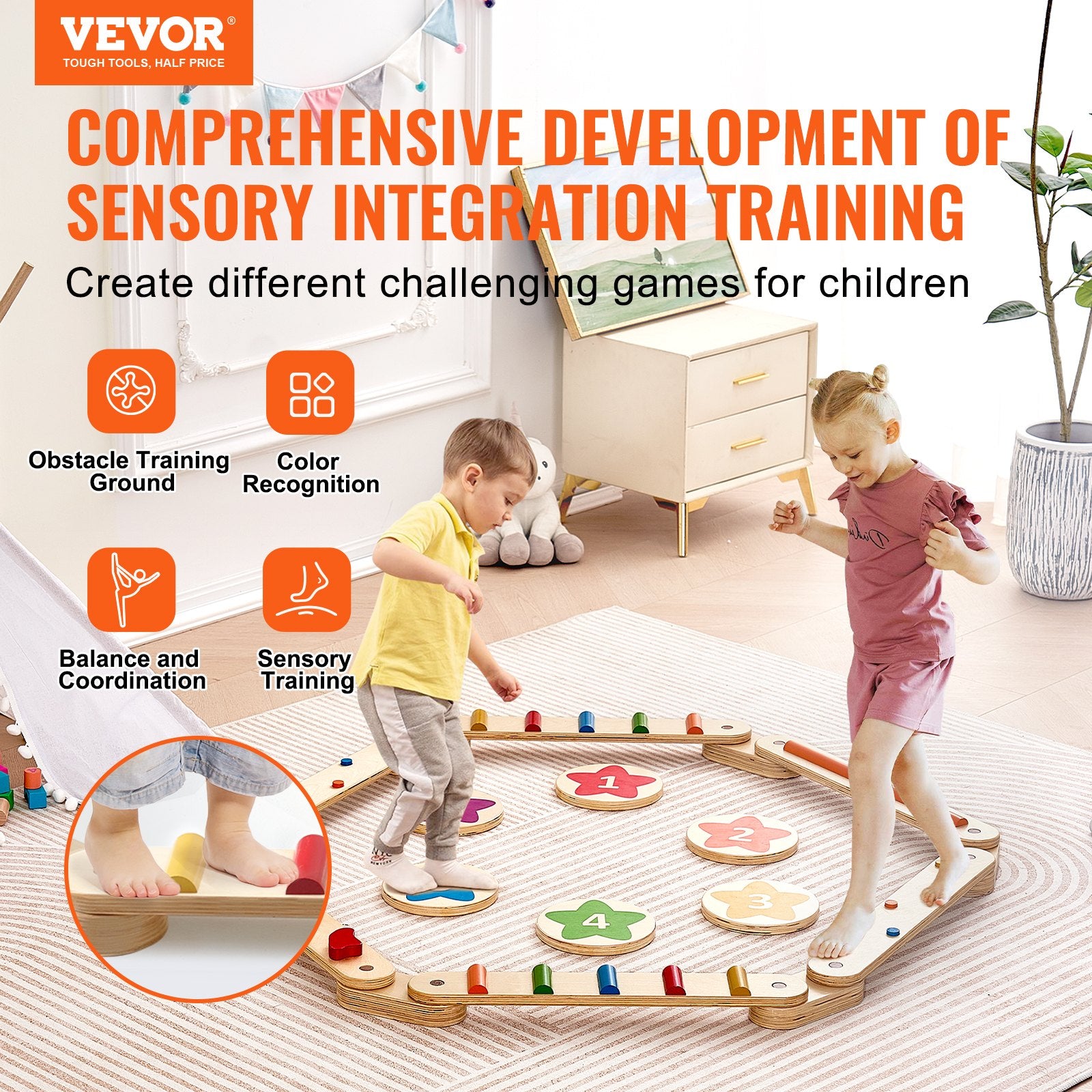 Kids Balance Beam Stepping Stones Gym Obstacle Children Balance Board 6PCS V952-ETPHMMZZAM6B5HOK7V0