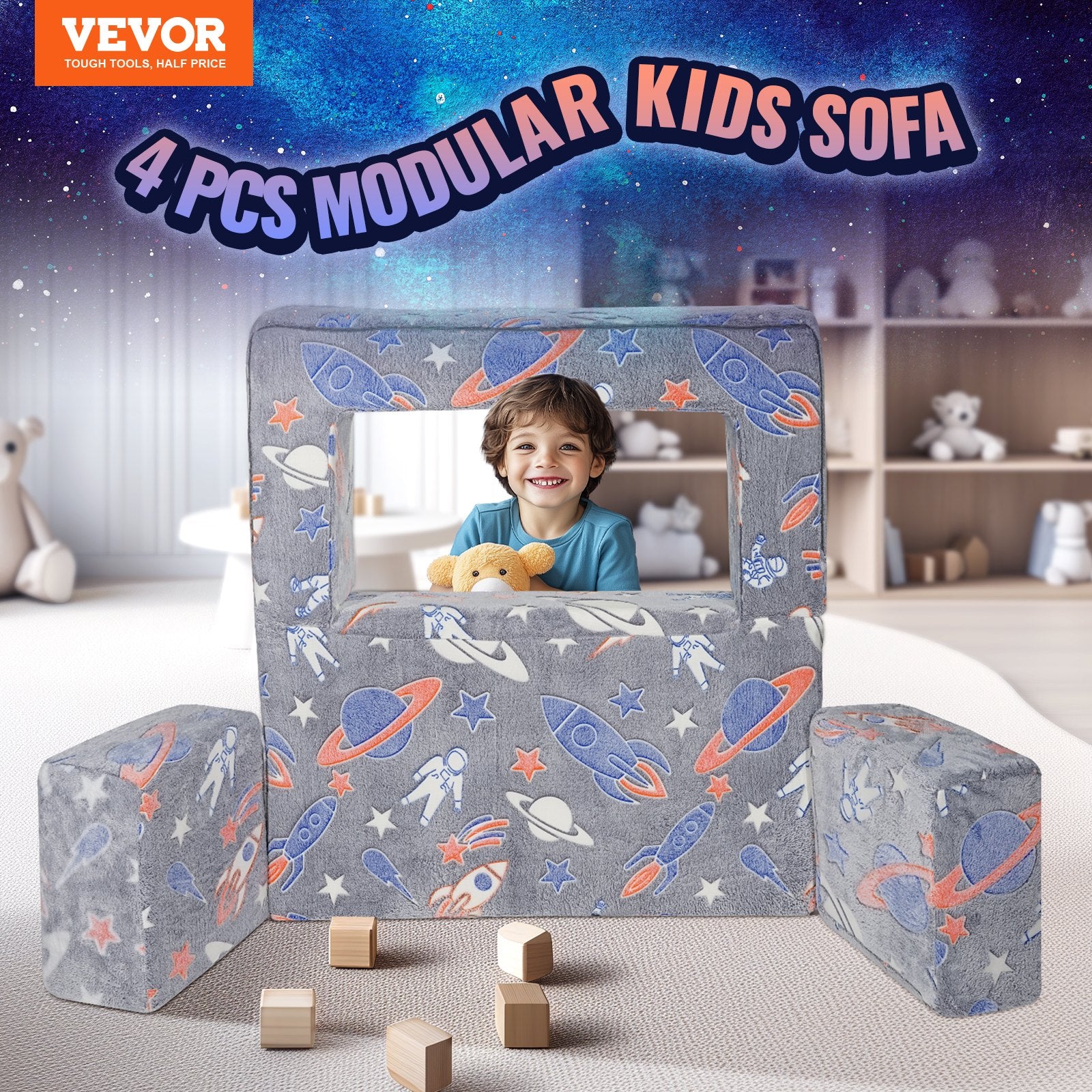 Modular Kids Play Couch 4Pcs DIY Glow in the Dark Toddler Chair Grey V952-ETSF411849YC8HY99V0