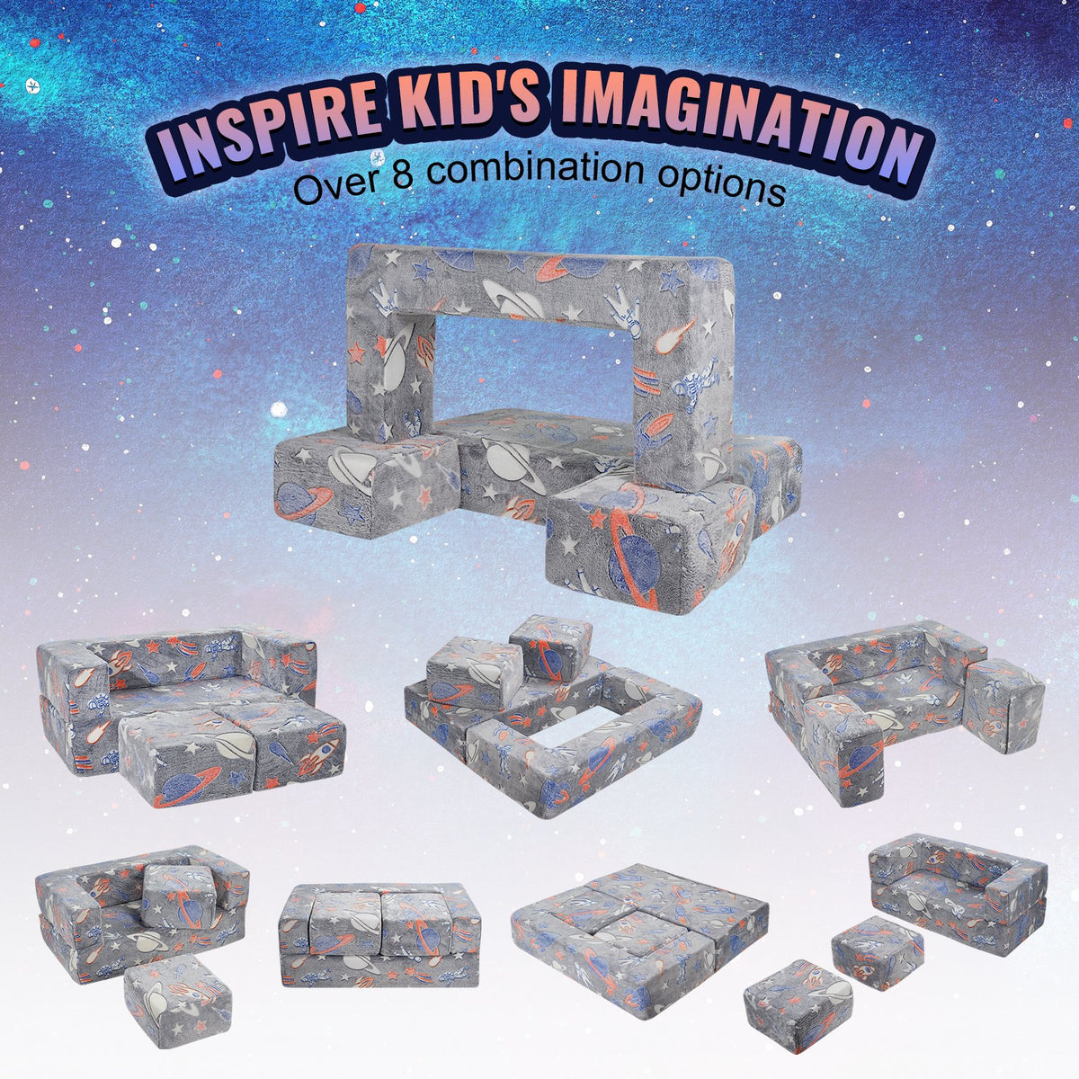 Modular Kids Play Couch 4Pcs DIY Glow in the Dark Toddler Chair Grey V952-ETSF411849YC8HY99V0