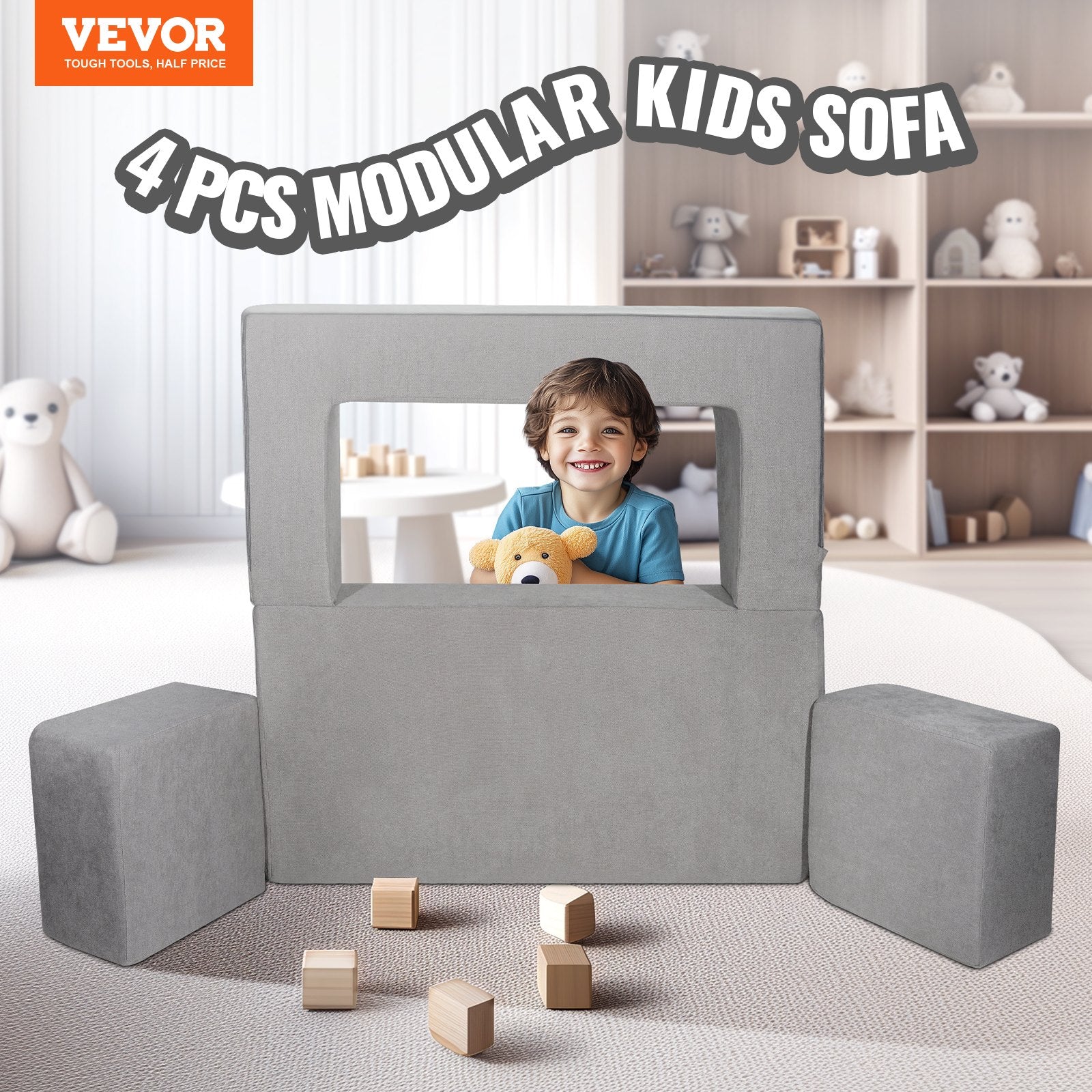 Modular Kids Play Couch 4Pcs DIY Creative Child Sectional Sofa Dark Grey V952-ETSF411849YCYGPWSV0