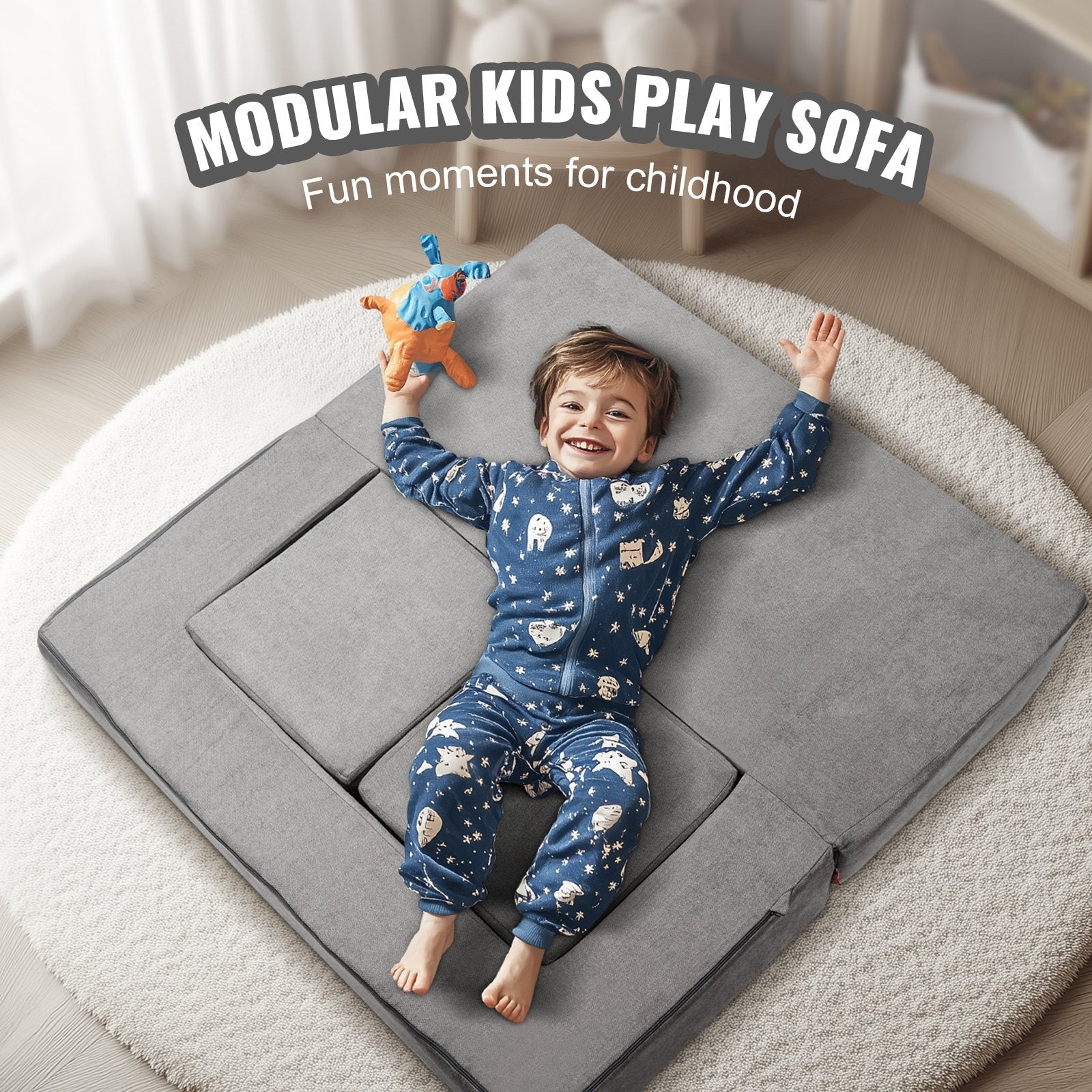 Modular Kids Play Couch 4Pcs DIY Creative Child Sectional Sofa Dark Grey V952-ETSF411849YCYGPWSV0