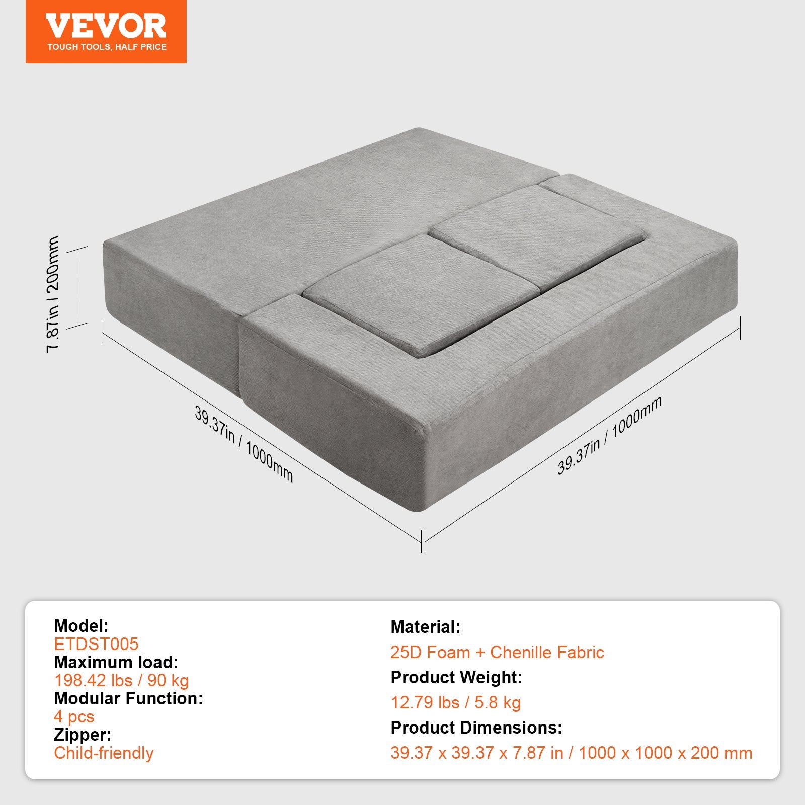 Modular Kids Play Couch 4Pcs DIY Creative Child Sectional Sofa Dark Grey V952-ETSF411849YCYGPWSV0