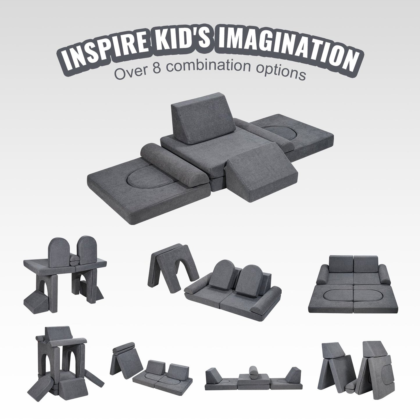 Modular Kids Play Couch 10Pcs DIY Creative Toddler Sectional Sofa Grey V952-ETSF5255724Y94P8YV0