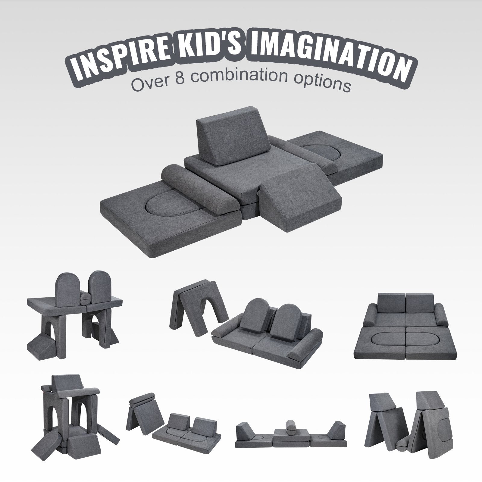 Modular Kids Play Couch 10Pcs DIY Creative Toddler Sectional Sofa Grey V952-ETSF5255724Y94P8YV0