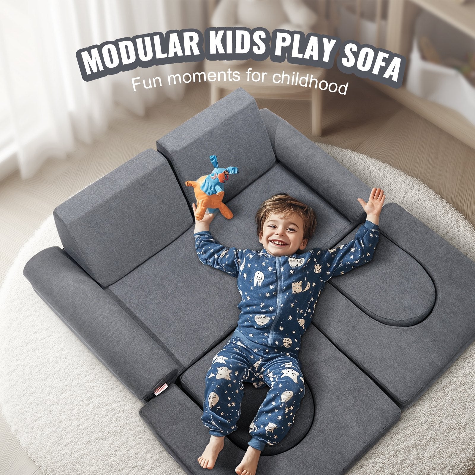 Modular Kids Play Couch 10Pcs DIY Creative Toddler Sectional Sofa Grey V952-ETSF5255724Y94P8YV0